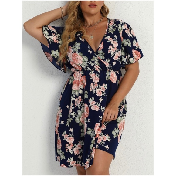 Bellanblue Dresses & Skirts - PLUS Boho Navy Blue Butterfly Sleeve Mini Dress Cottagecore